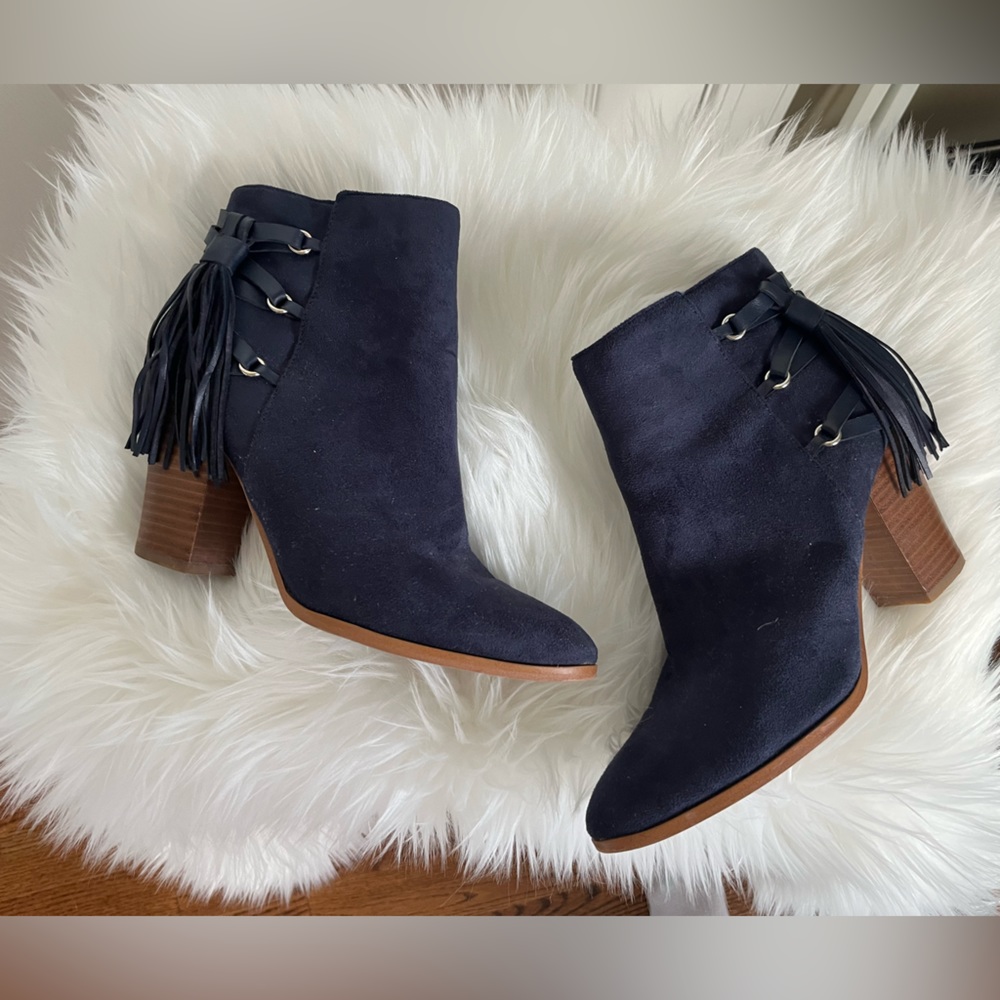 Marc Fisher Navy Suede Tassel Booties